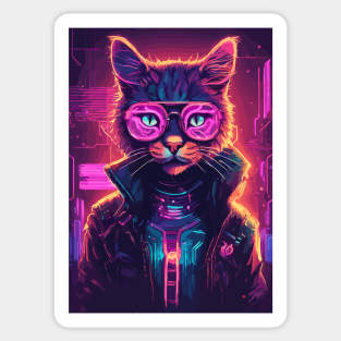 Futuristic Cyberpunk Neon Cat Wearing Glasses Sticker